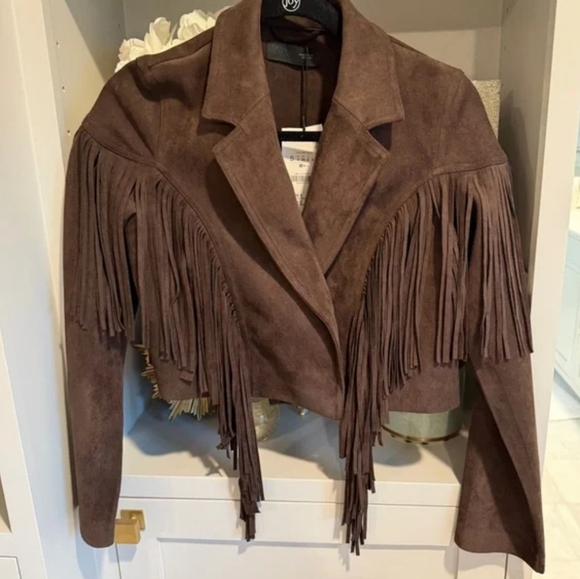 ZARA Fringe Faux Suede Jacket Brown Size Small S NEW - Picture 16 of 16